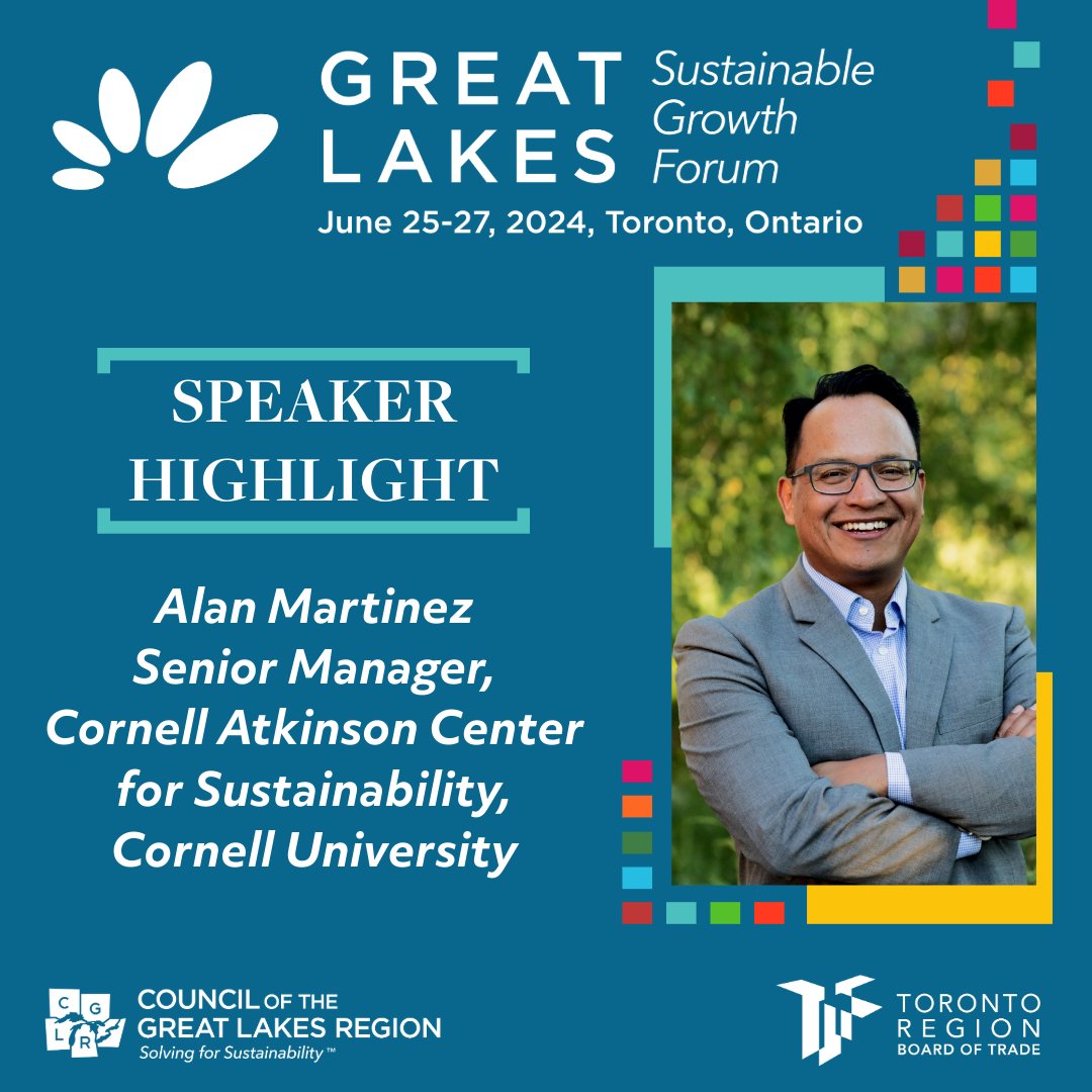 Alan Martinez, Senior Manager, @AtkinsonCenter, @Cornell, will be a speaker at the Great Lakes Sustainable Growth Forum this June! Alan will be joining a breakout session on the role & benefits of regenerative #agriculture in the #GreatLakes region. 👇 councilgreatlakesregion.org/great-lakes-su…