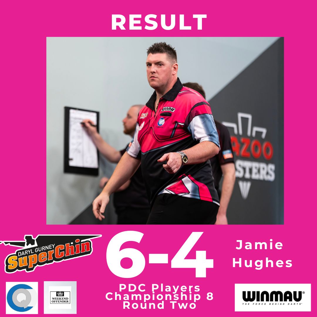 PDC PLAYERS CHAMPIONSHIP 8 ROUND TWO DARYL GURNEY 6-4 Jamie Hughes Daryl advances to the board final, where he will face Karel Sedlacek or Dirk van Duijvenbode.