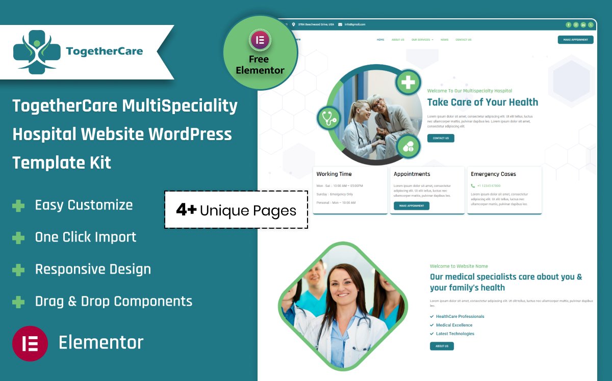 uptechies's tweet image. Streamline your medical facility's web development process with our  Together Care - Multi Speciality Hospital Website Elementor Template  Kit.
Checkout brand new product on @templatemonster 
templatemonster.com/elementor-temp…
#healthcarewebsite #elementortemplatekit #multipurposetemplate
