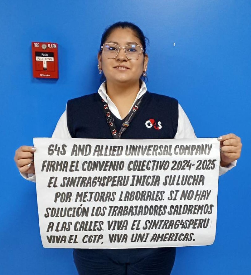 🇵🇪Lxs trabajadorxs respaldan la negociación colectiva en G4S/Allied Universal Perú, SintraG4S. ¡Todo nuestro apoyo a nuestrxs compañerxs!✊🏽