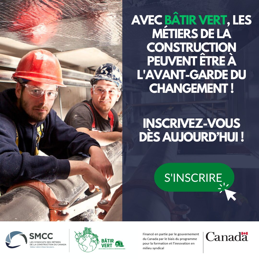 Bâtir vert permet aux apprentis, aux compagnons et aux formateurs de soutenir les objectifs du Canada en matière d'action climatique. Découvrez comment vous pouvez participer en vous inscrivant à notre cours de base ! tinyurl.com/yck7e636 @skillplan_ca @SRDC_SRSA #cirt