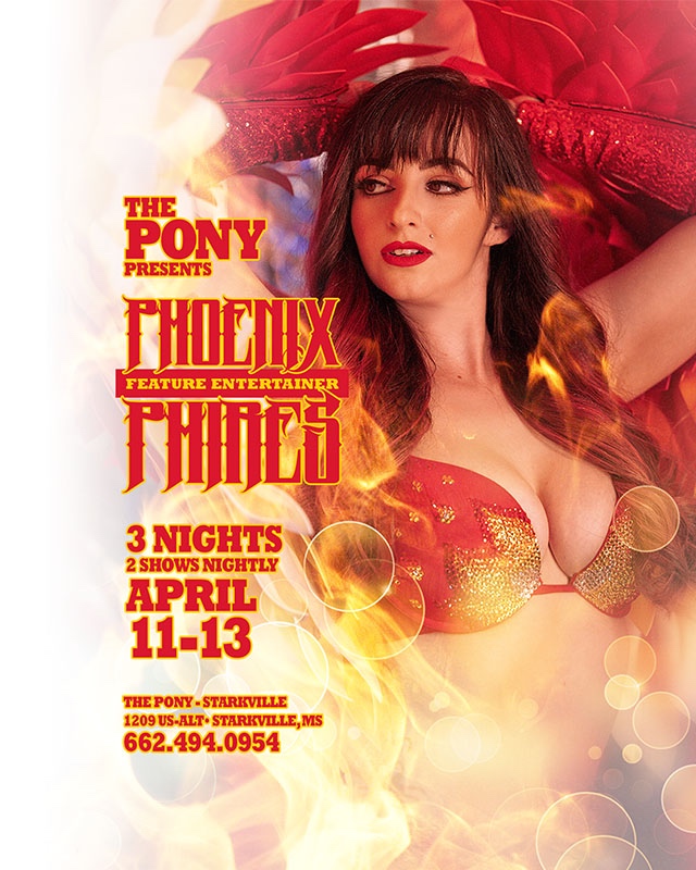 April 11-13 It's time to turn up the heat, Starkville! 🔥🔥🔥 Join us in welcoming the one and only #PhoenixPhires, Smoking Hot Feature Entertainer, all weekend long! 🤩 You won't want to miss all the heat she's bringing. . . . #fireeating #featureentertainer #thepony #stark...
