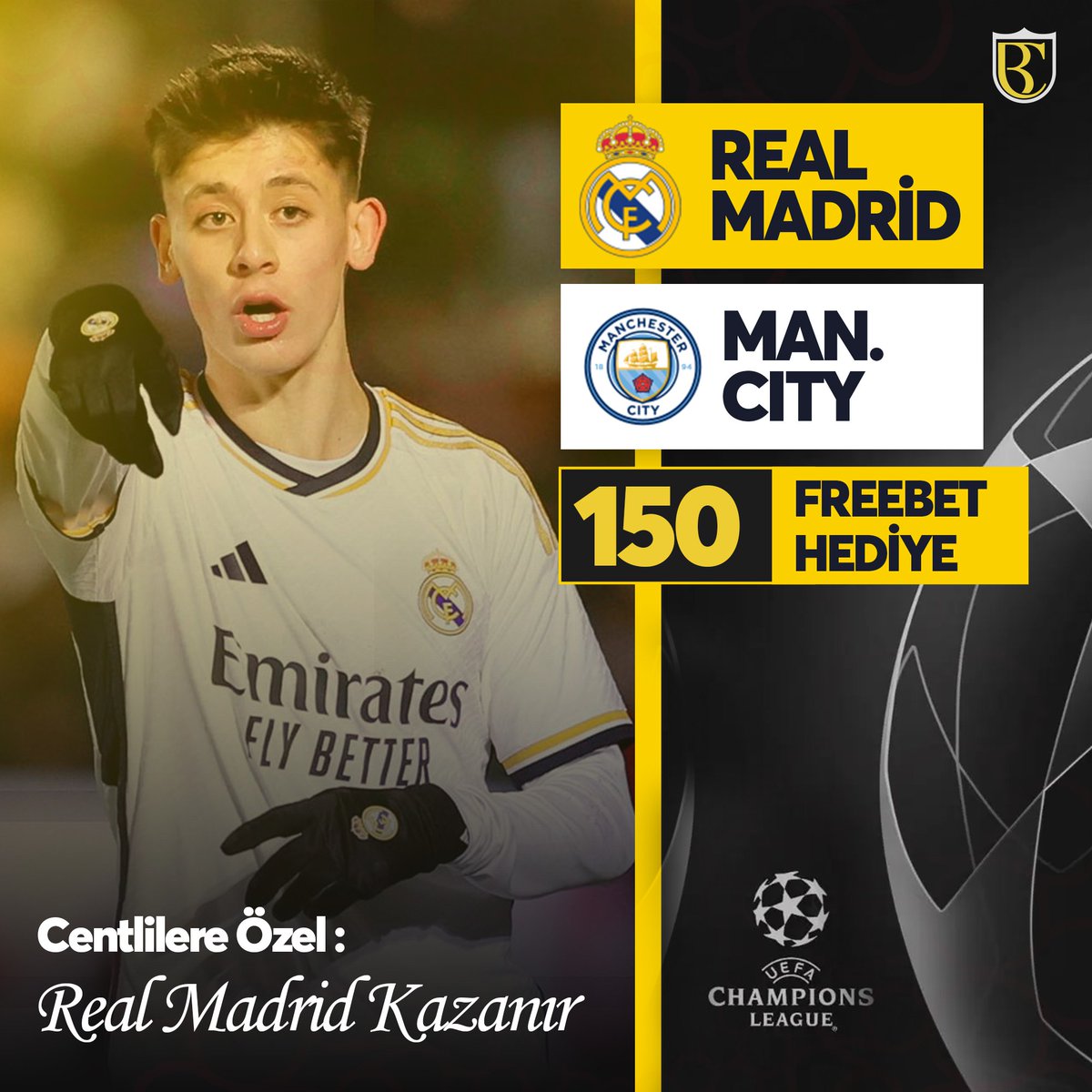 🔥ŞAMPİYONLAR LİGİ HEYECANI #BAHİSCENT'DE YAŞANIR!

🎁Real Madrid Kazanırsa bu gönderiye yorum atan 15 üyemize 150 Freebet hediye ediyoruz.

💰Hemen sen de yorum at ve kazanma fırsatını kaçırma!

⚠️Yorumunun yanına kullanıcı adını yazmayı unutma.

#Şampiyonlarligi #RealMadrid…