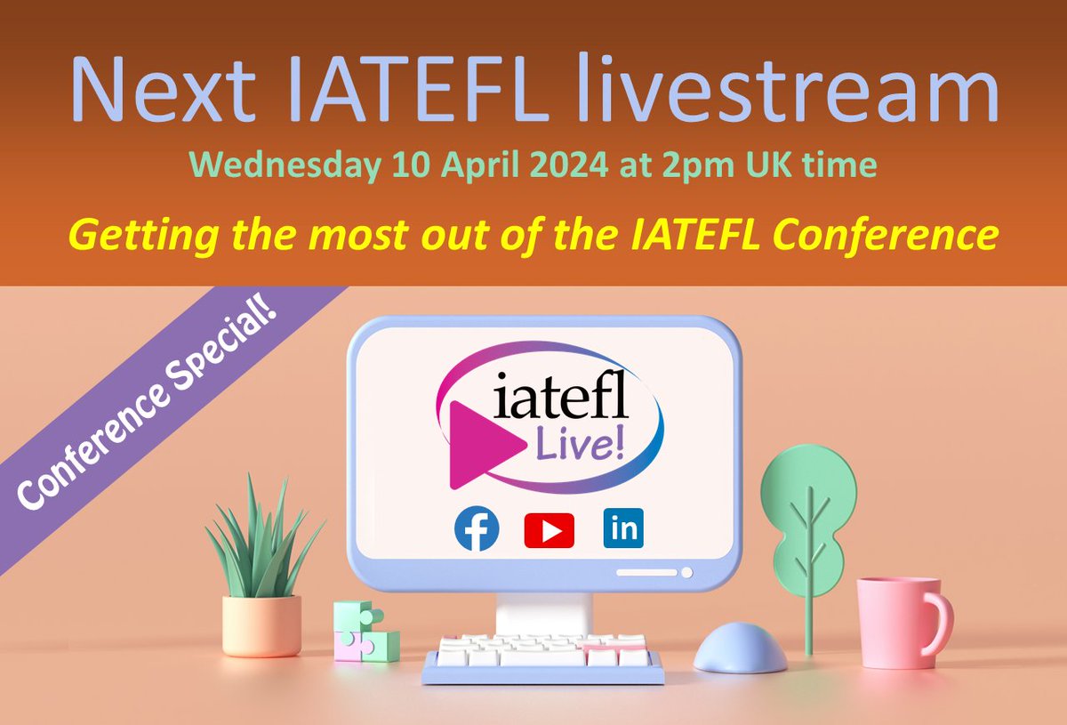 Joining us next week for the IATEFL Conference? Don't miss our livestream tomorrow, 2pm UK time: 'Getting the most out of the IATEFL Conference'. Lots of advice, information & tips. If you can't join us live, you can watch later on IATEFL's Facebook, LinkedIn & YouTube platforms.