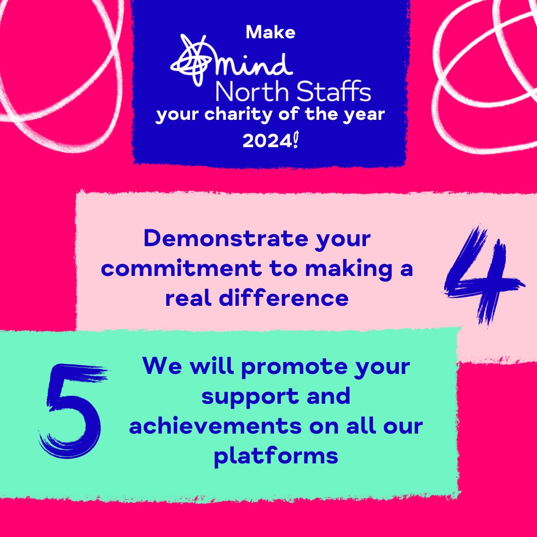 Make a real difference in 2024, choose us as your charity of the year! By working with us, you can showcase your commitment to promoting positive mental wellbeing for staff, clients and customers. Contact us today, ask for Steve on 01782 262100