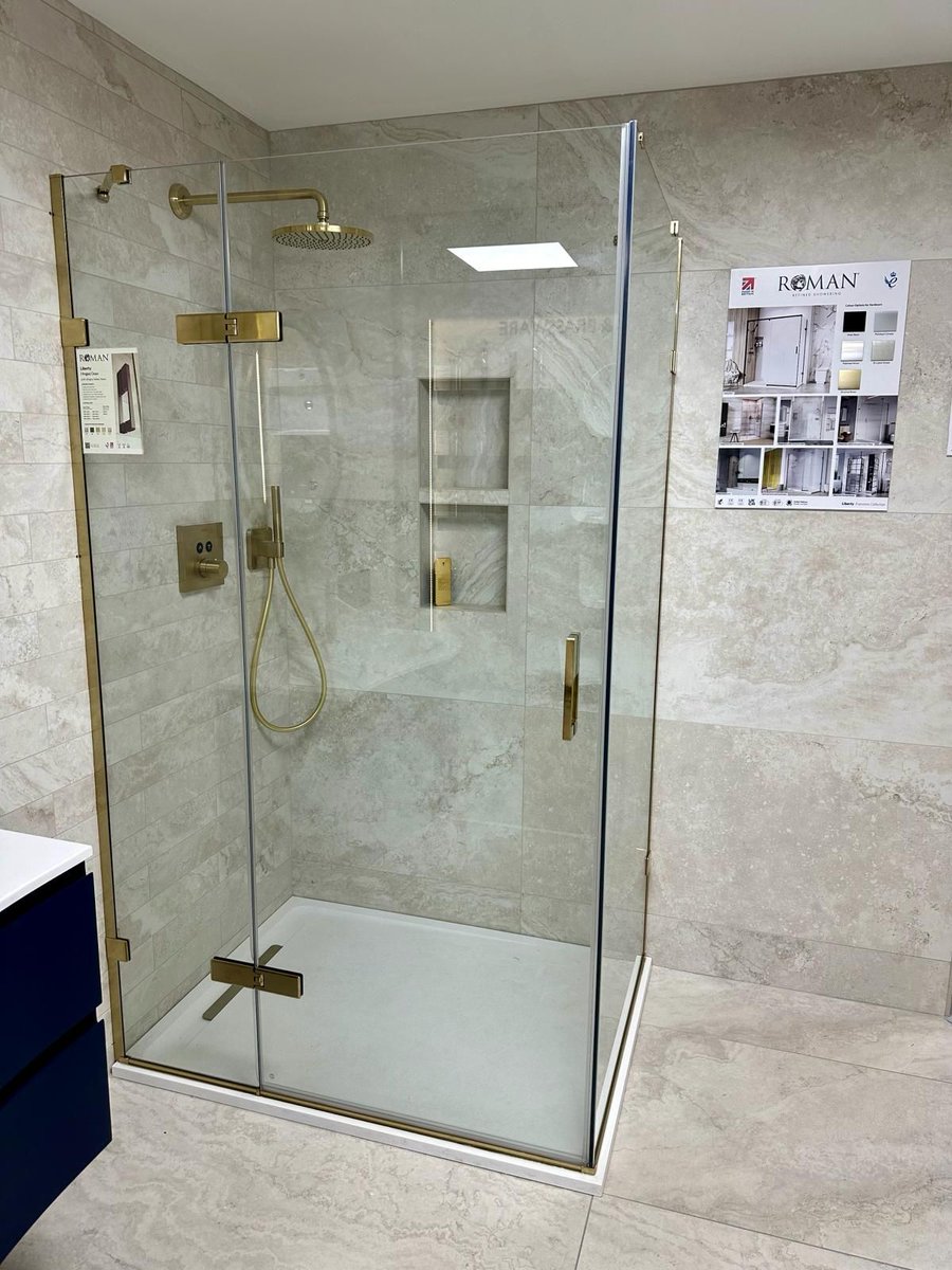 Some lovely photos to share from Thomson Tiles in Limerick! How stunning does our Liberty Hinged Door look in Brushed Brass? 

See more on our Liberty Range | buff.ly/3IiPEaa 

#Liberty #showerdesign #bathroomproject #interiordesign #hingedoor #brushedbrass #madeinbritain