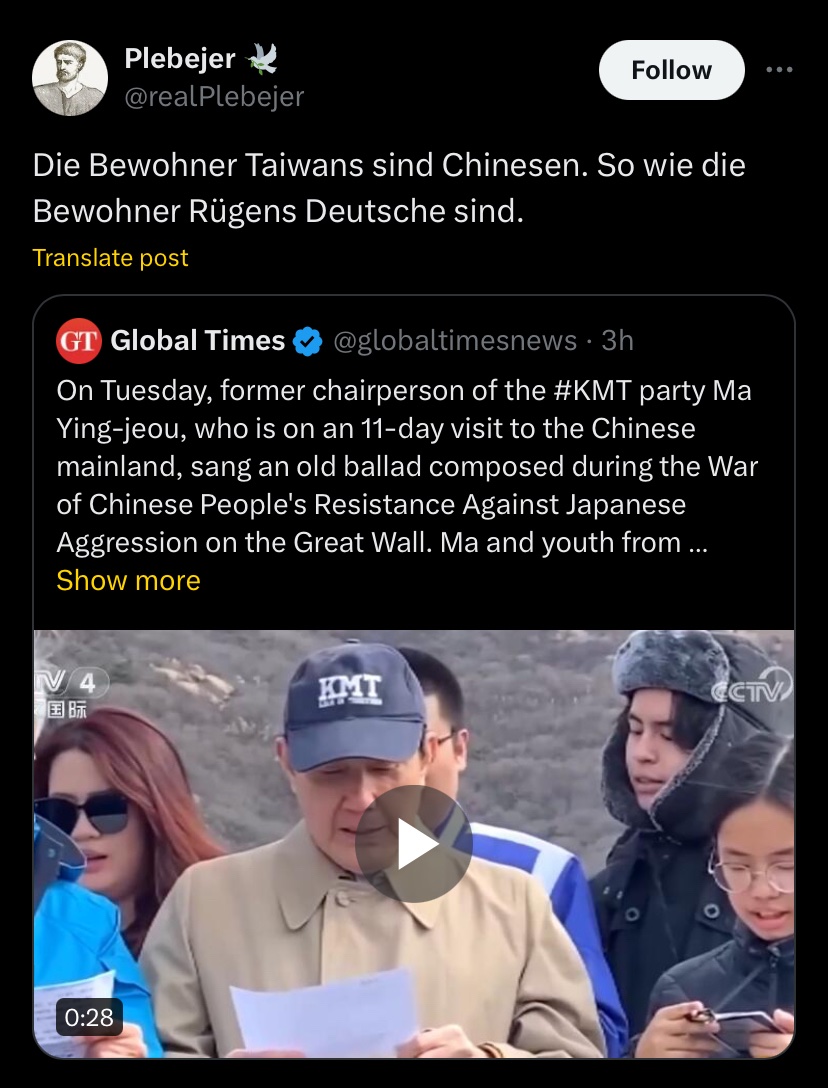 Die Bewohner Taiwans sind Chinesen. So wie auch die Bewohner Österreichs Deutsche sind. 😊