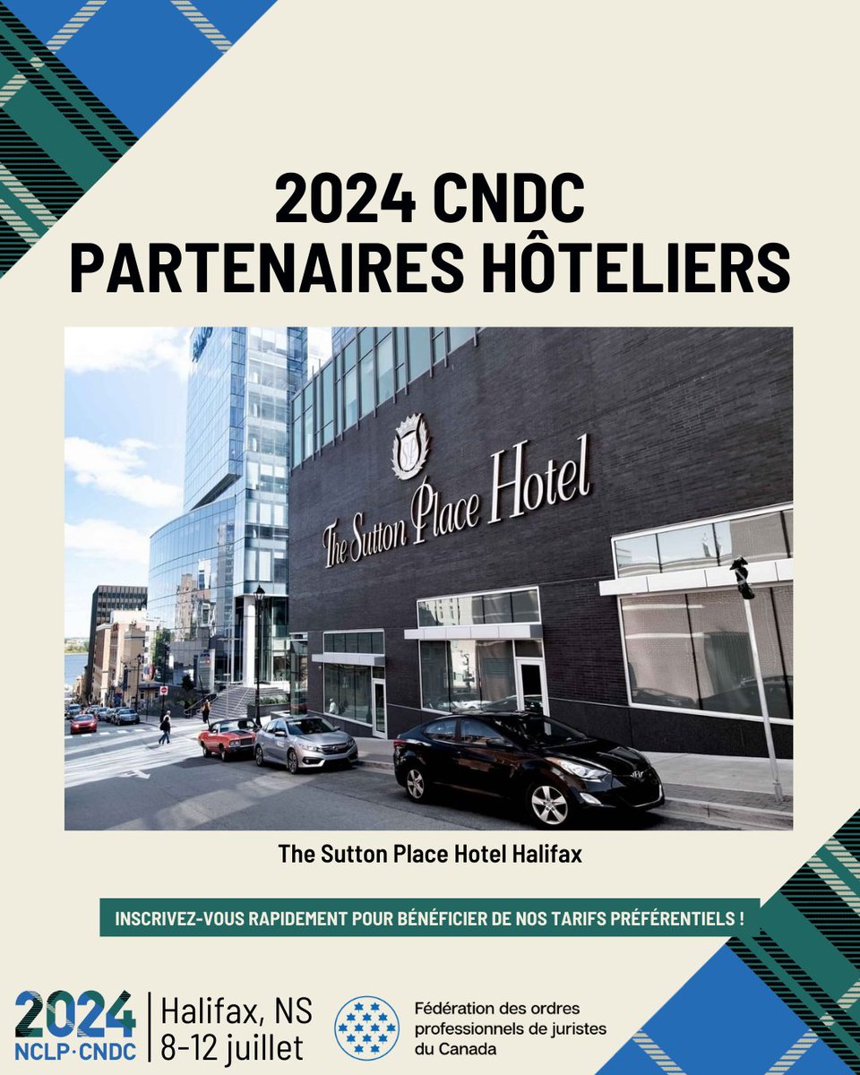 Rejoignez-nous à #NCLP2024 ! Inscrivez-vous rapidement pour bénéficier de tarifs de groupe exclusifs et réservez votre séjour au Sutton Place Hotel Halifax. ➡️bit.ly/nclp2024 ⚖️