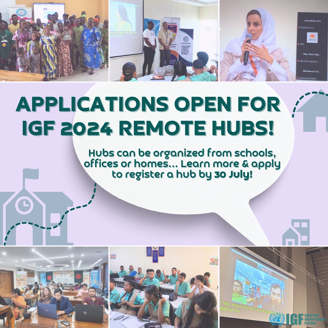 💻Remote hubs are a great way for groups to participate in #IGF2024 virtually! They can be organized from anywhere - schools, institutions, offices and even homes - and from any part of the world🌏 Read more & Apply to register your hub by 30 July bit.ly/3VMRLuM