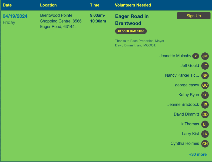 7 spots remain to help cleanup Eager Road on 4.19.24. All volunteers get 2 Cards' tickets and 1 voucher for Chic fil A sandwich. Thanks to @charliekmox for organizing this. If interested, sign up here signupgenius.com/go/8050A4EACAF…