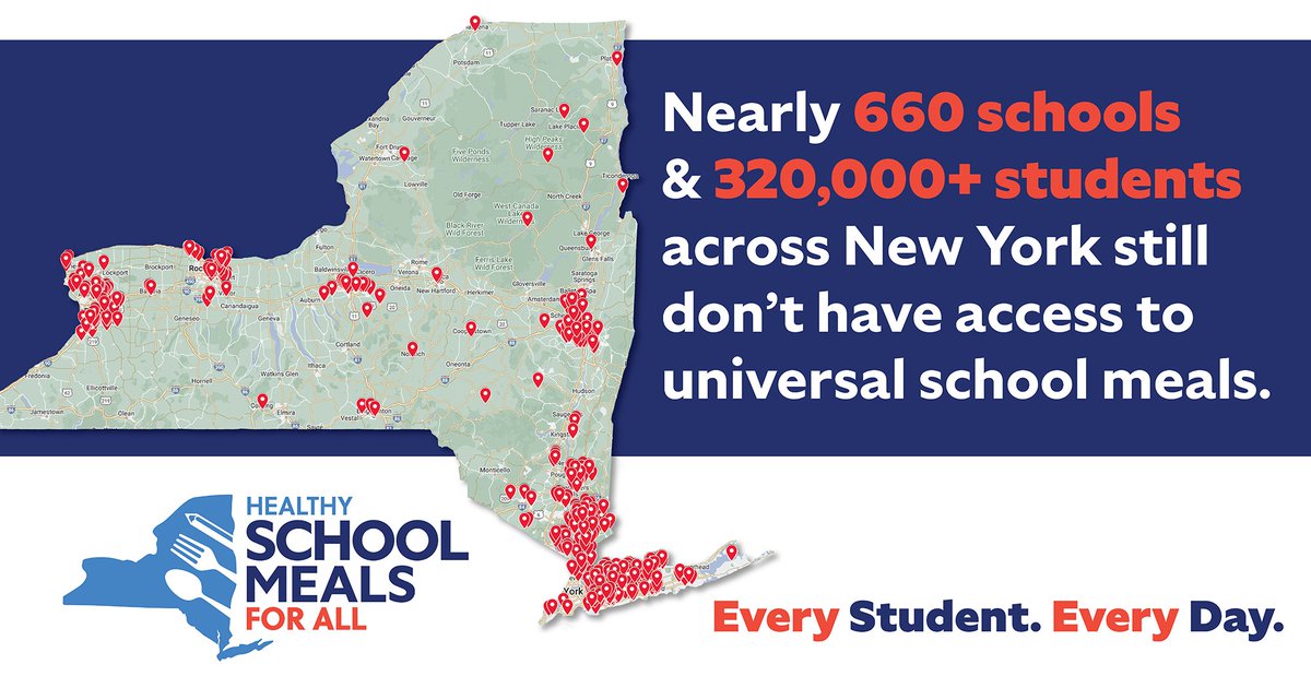 Nearly 1 in 4 kids in schools without universal school meals are low-income. We urge @GovKathyHochul @AndreaSCousins @CarlHeastie to close the gap & fully fund #Meals4AllNY. Every student, every day, should have guaranteed meals at school! bit.ly/HSMFANY-Map