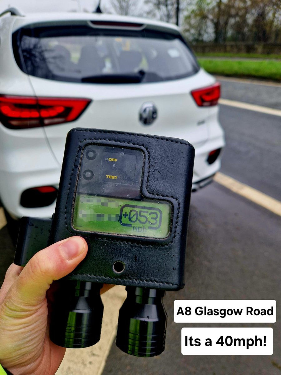 #EdinburghRP conducted a static speed check on the A8 Glasgow Road today. Most drivers were obeying the speed limit...except this on, who will now have 3 points on their licence and a £100 fine. Speed limits are there for a reason, please stick to them.
#SpeedKills #RoadSafety