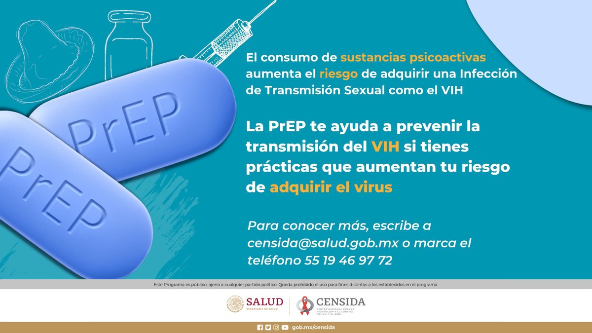 La profilaxis pre exposición #PrEP ya está disponible en México. Para saber más sobre esta estrategia de prevención visita esta liga: bit.ly/3FF4uqu Te orientamos en: censida@salud.gob.mx y tel. 5519469772