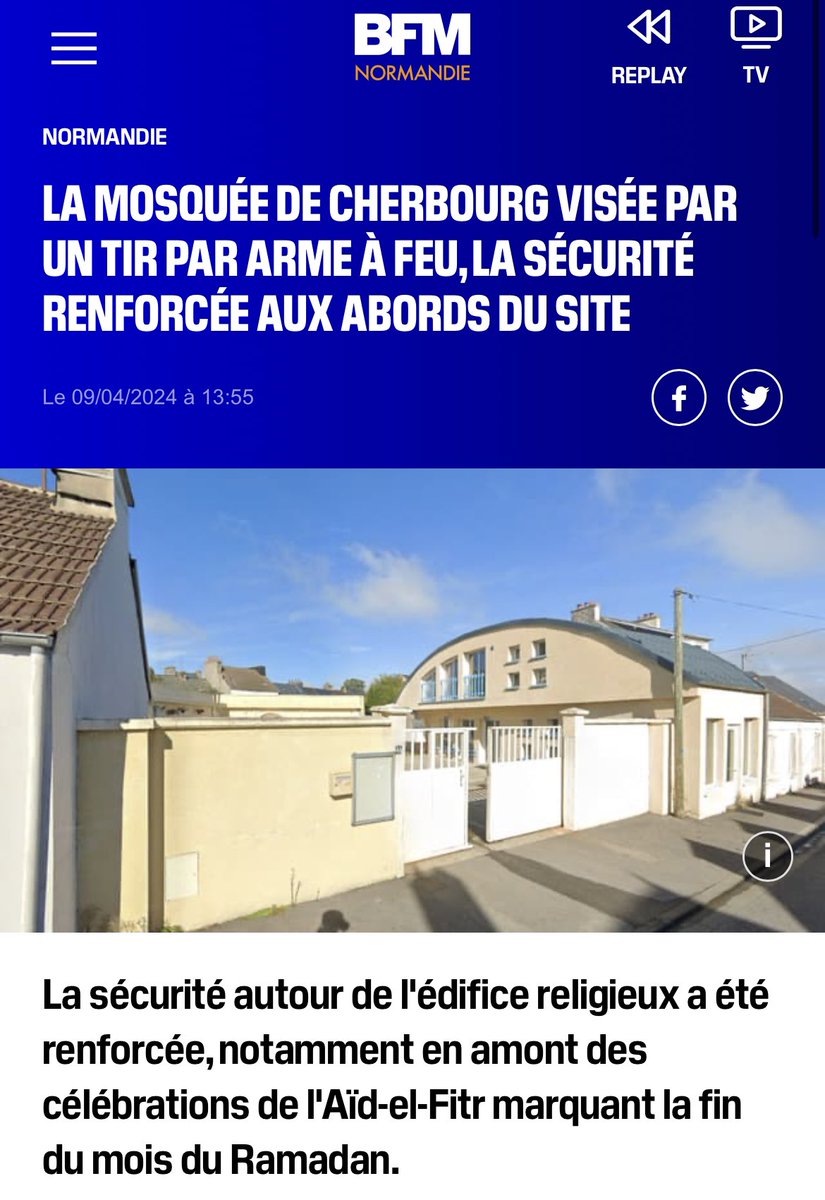 🚨 Solidarité avec les responsables et les fidèles de la mosquée de Cherbourg, visée par un tir à l’arme à feu, après avoir été visée par des tags islamophobes et des menaces de mort en 2023. La détestation des musulmans sature les discours politiques et médiatiques et des…