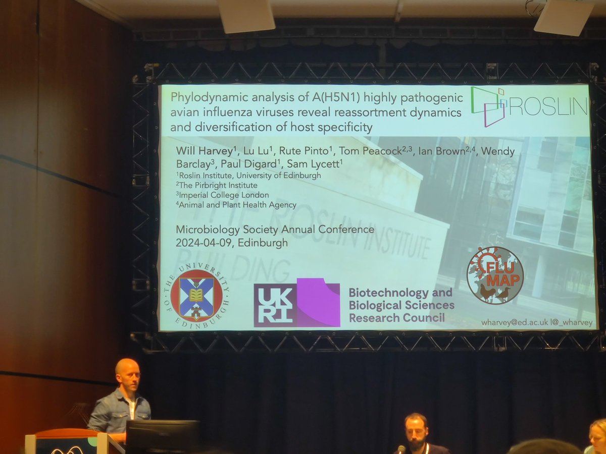 Next off, beautiful trees and HPAI H5 flu evolution from @_wharvey in the @hxnx_sam lab! Roslin's scientists are on fire today! #MicroSoc24