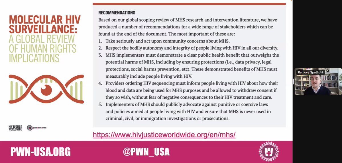 Alex McClelland of the Canadian Coalition to Reform HIV Criminalization gives a breakdown of molecular #HIV surveillance and shares a 'Molecular HIV Surveillance: A global review of human rights implications' co-authored by @pwn_usa and @HIVJusticeNet: hivjusticeworldwide.org/en/mhs/