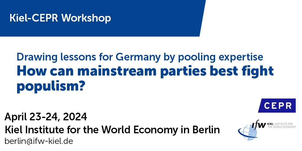 Right-wing populist parties are on the rise in almost all 🇪🇺 member states - regional policy can effectively counter this trend 👇 Just one of the papers to be presented at our academic-policy-media workshop with @cepr_org in Berlin 👉 ifw-kiel.de/institute/even… @fetzert…