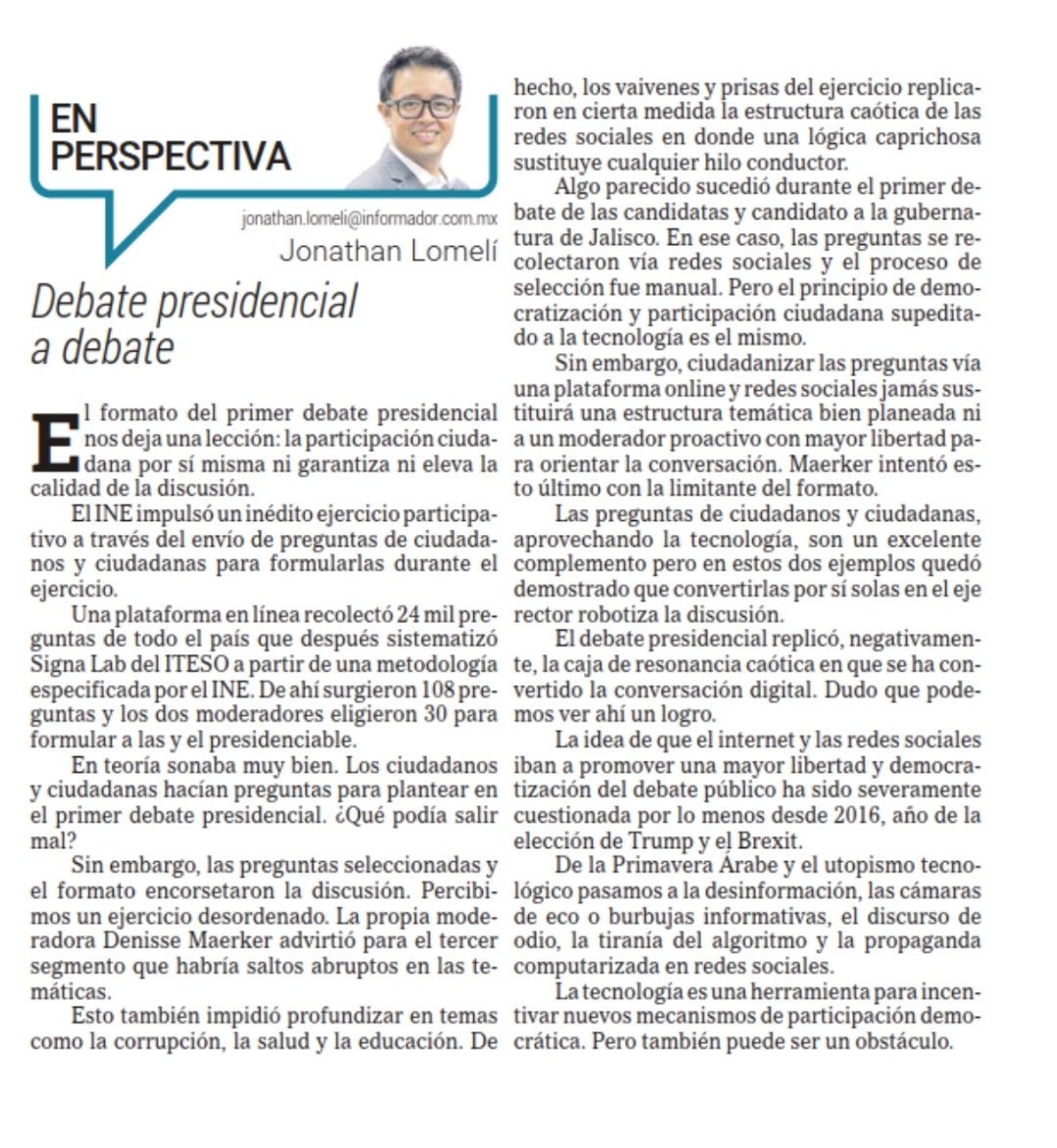 El análisis sobre el debate presidencial de @Jnlomeli (El Informador)