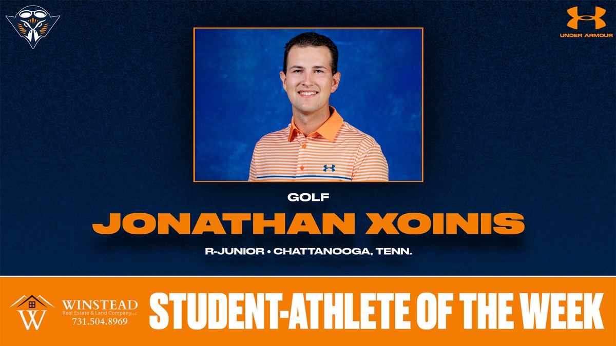 Congratulations to the Winstead Real Estate and Land Company Student-Athlete of the Week: Jonathan Xoinis from @SkyhawkGolf! 🟠 Won 3&2 vs. Tennessee State 🟠 Won 4&2 vs. Morehead State 🟠 Won 3&2 vs. Lindenwood #MartinMade