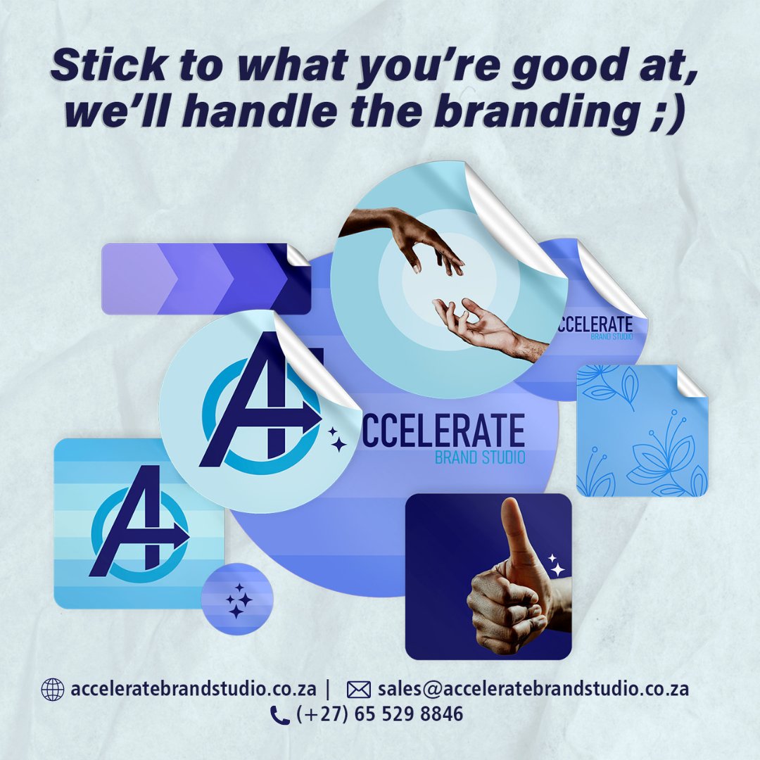 Vinyl stickers made to order to fit your brand image, just because you like them, or whatever other reason in between, call us!
#AccelerateBrandStudio #CustomBranding #VinylStickers #GoodJob #Marketing