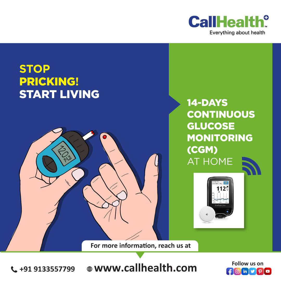 Manage #diabetes with #CallHealth’s #athome #cgm (Continuous Glucose Monitoring) in the comfort of your home! To book an at-home #cgm or to know more details: Call: +91 9133557799 .. #cgm #diabetes #diabetescontrol #diabetesmanagement #diabetescare #health #diabetesprevention