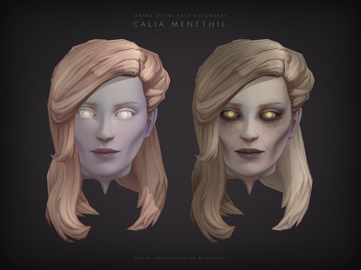 With the time skip of Dragonflight, I had fun wondering what some of the characters might look like years later and I made a quick edit of Calia! Years after her death, is she beginning to show the effects of time? Looking more sinister? Would the Light help preserve her better?