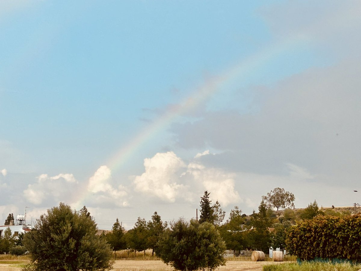 My parents beautiful homeland, #Cyprus after this afternoon’s hailstorm a beautiful rainbow over the Mesaoria plain 🌈