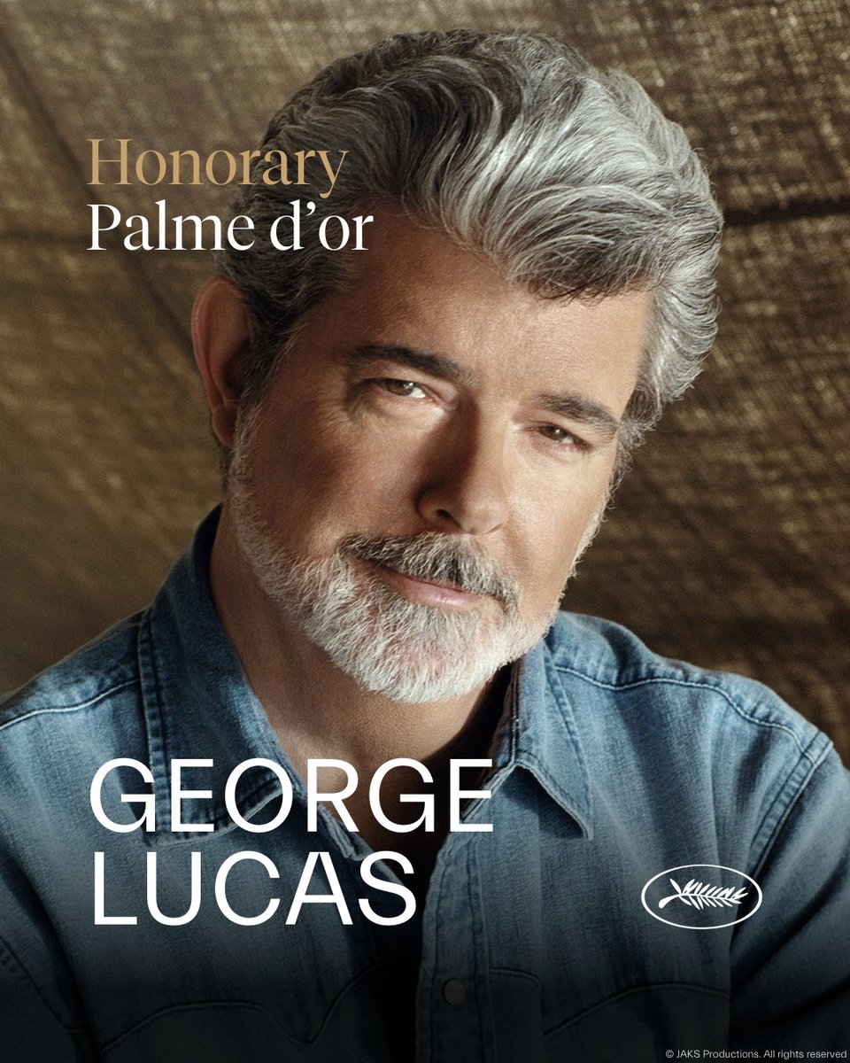 George Lucas, Honorary Palme d'or #Cannes2024! 🌟 Immense figure of Hollywood cinema, the lengadary director, screenwriter and producer at the helm of the Star Wars and Indiana Jones sagas, has managed to combine great entertainment and innovation, mythology and modernity and