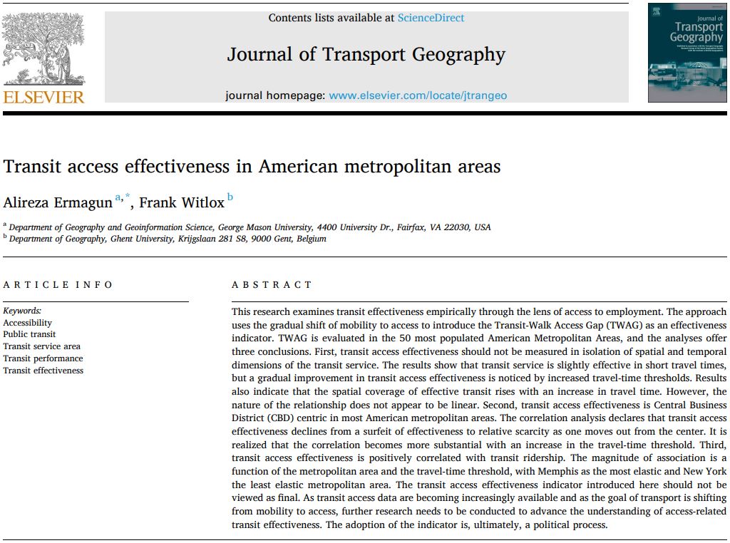 Alireza Ermagun (@aermagun) on Twitter photo Which indicator should we use to measure #transit #effectiveness? We propose an #access-oriented indicator for American cities and put it to the test across the 50 most populated Metropolitan Areas.
<a href="/GMU_COS/">College of Science</a> <a href="/Transport_ELS/">Elsevier Transport</a>
sciencedirect.com/science/articl⦠Which indicator should we use to measure #transit #effectiveness? We propose an #access-oriented indicator for American cities and put it to the test across the 50 most populated Metropolitan Areas.
<a href="/GMU_COS/">College of Science</a> <a href="/Transport_ELS/">Elsevier Transport</a>
sciencedirect.com/science/articlā¦