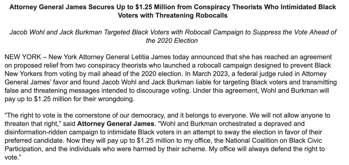 Bad news for blundering right-wing operative Jacob Wohl — he now has to pay $1.25 mil for a racist robocall voter suppression scheme, as part of an agreement with NY AG Letitia James.