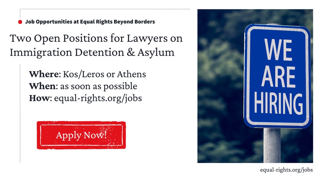 We have two open positions for Lawyers working on Immigration Detention and Asylum on Kos/Leros and in Athens. Full announcement here 👉️ bityl.co/PFUo Application Deadline: 21/04/2024 We are looking forward to applications!