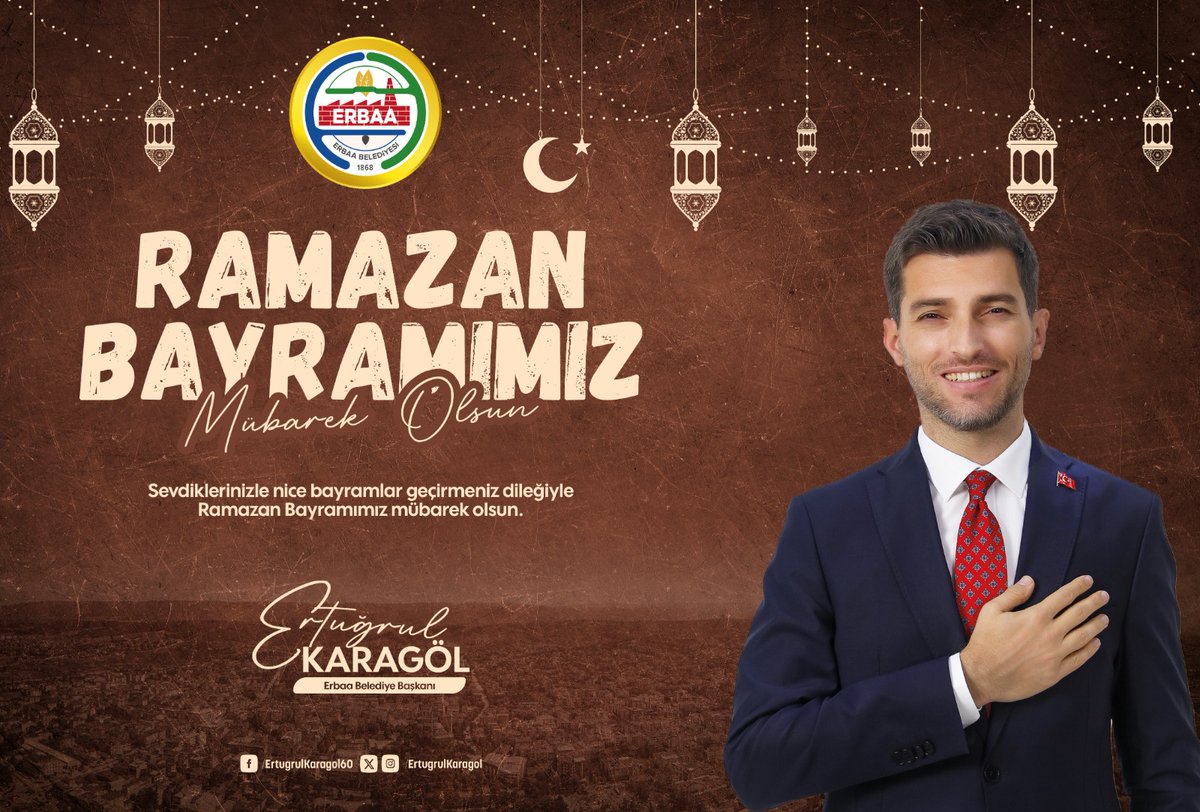 Ramazan Bayramının hemşehrilerime, ülkemize, milletimize, İslam âlemine ve bütün insanlığa bereket, iyilik, güzellik, sağlık ve afiyet getirmesini Yüce Rabbimden diliyorum. Sevdiklerinizle nice bayramlar geçirmeniz dileğiyle Ramazan Bayramımız mübarek olsun. #iyibayramlar #erbaa