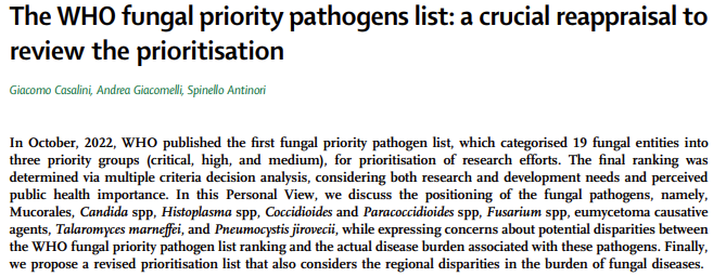 LancetMicrobe's tweet photo. New personal view article
The WHO fungal priority pathogens list: a crucial reappraisal to review the prioritisation
https://t.co/GdqFLleB80
#FPPL #OpenAcces #OA https://t.co/t5PE9HXyxp