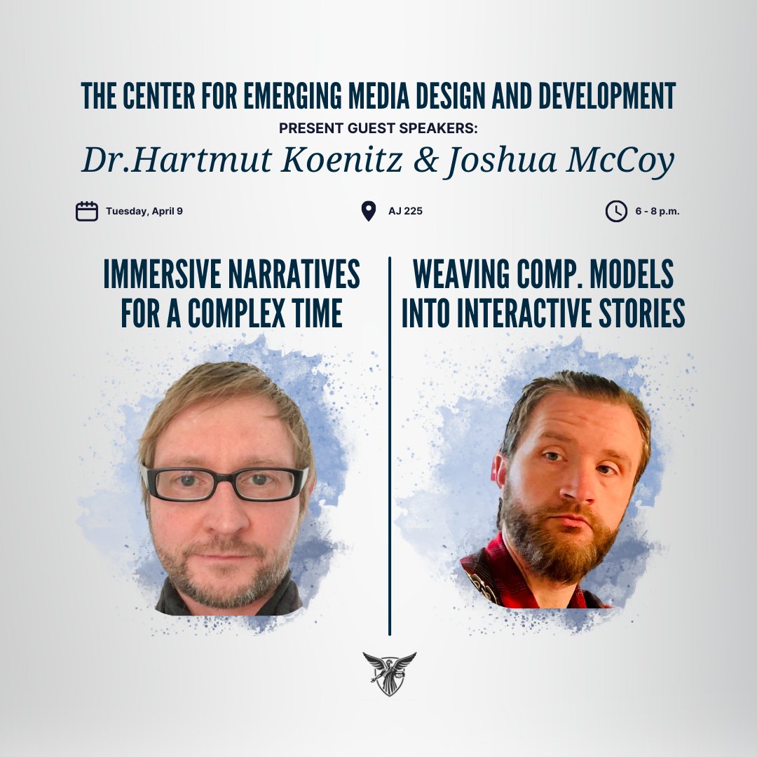 EMDD is hosting two scholars tonight in AJ 225! Come and learn about digital narratives, interactive storytelling, and AI. #immsersivestorytelling #emdd #guestlecture