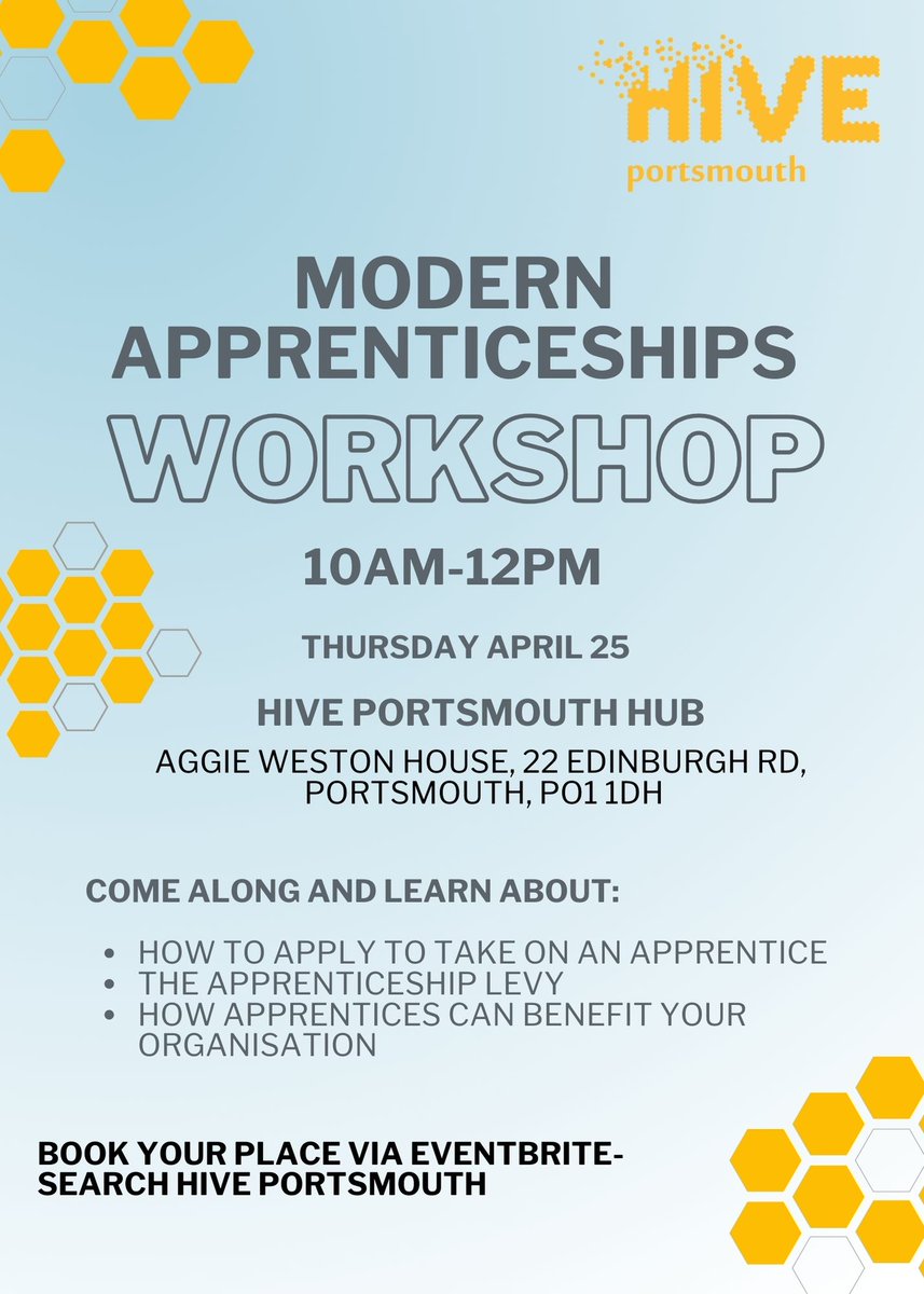 Come along to a FREE workshop and learn more about apprenticeships. Find out: • How to apply to take on an apprentice • The apprenticeship levy • How apprentices can benefit your organisation eventbrite.co.uk/e/workshop-mod…
