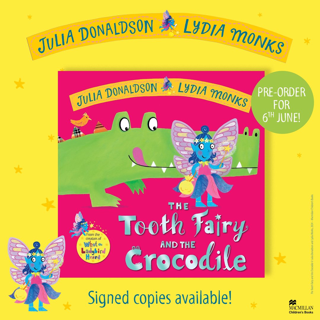 We have some *gorgeous* SIGNED copies of the new book by Julia Donaldson and @LydiaMonks on the way! Pre-order your signed copy of THE TOOTH FAIRY AND THE CROCODILE via this link before they sell out! (Delivery options available too!) 🧚‍♀️🐊 chilternbookshops.co.uk/product/the-to…