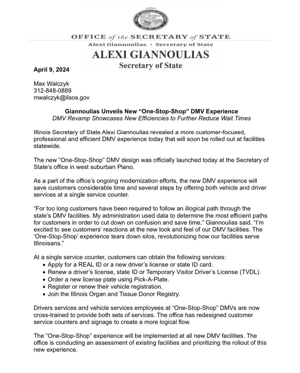 🚨🚨 Since the day we took office, I’ve been looking forward to today! We’ve never understood why 1) Vehicles & 2) Drivers services were separately housed at our DMV’s. Because of our modernization efforts, beginning today in Plano, that will all change!! More to come…