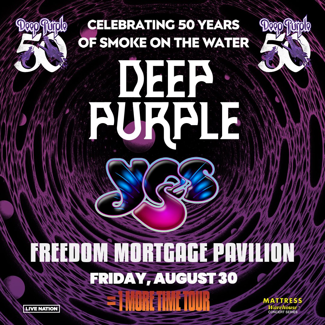 JUST ANNOUNCED🟪@_DeepPurple at Freedom Mortgage Pavilion on Friday, August 30! Presale begins Wednesday, Apr 10 at 10AM [code: RIFF] Tickets go on sale Friday, Apr 12 at 10AM. 🎟️: livemu.sc/3vUEJkd 🎶 Part of the Mattress Warehouse Concert Series🎶