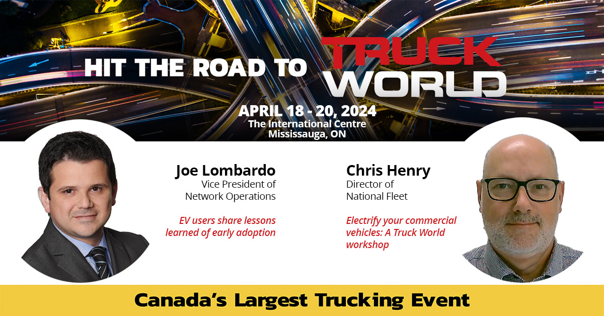 Our VP of Network Operations and Director of Fleet will be offering their expertise on fleet electrification at this year’s @TruckWorldShow in Mississauga, Ont. on April 19. Register: bit.ly/3TKarJ4 #TruckWorld #FleetElectrification #ElectricVehicles