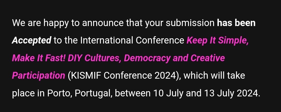 Another thing which has brought me joy today is my acceptance for @KISMIFpunk! I'll be talking about music as a neighbourhood and community asset, considered in light of debates in urban governance, third places, chronourbanism and asset-based community development 🇵🇹 🥳