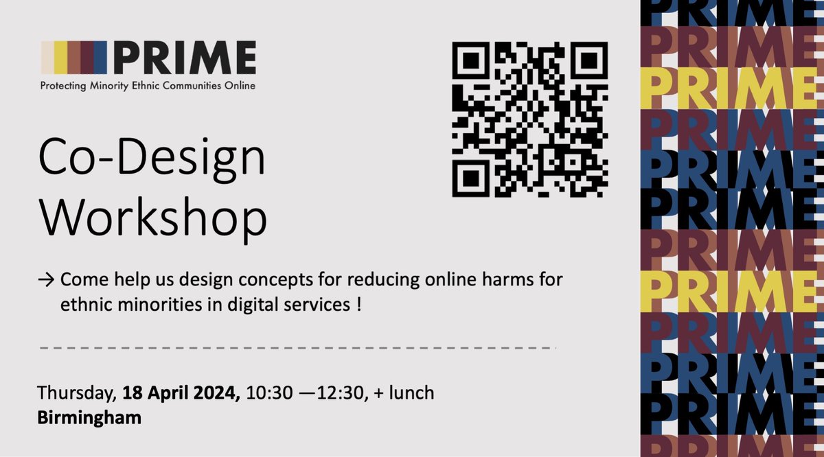 Help us design concepts for reducing online harms for ethnic minorities in digital services for health, energy & social housing! Birmingham 18 April 2024 Register: eventbrite.co.uk/e/872615535557 Participants: service designers & devs, data scientists, service providers & policy reps