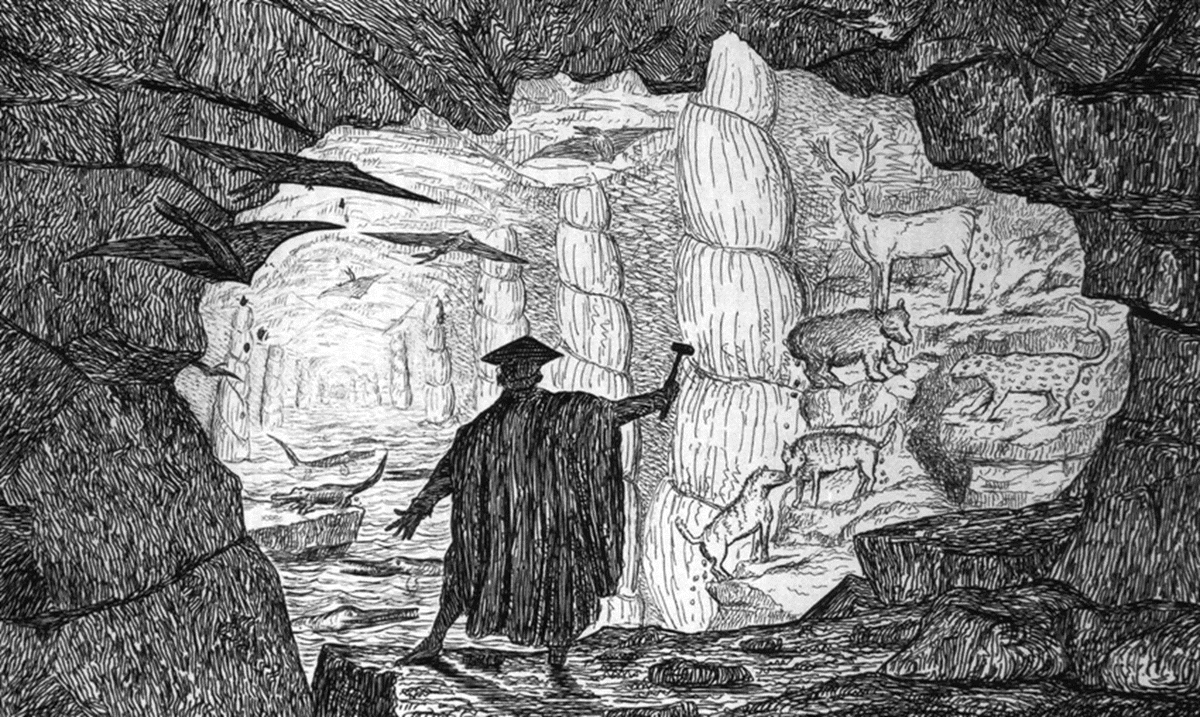 1829 saw the first scientific paper 'On the Discovery of Coprolites, or Fossil Faeces at Lyme Regis' published by W. Buckland. He was so fascinated with the subject, his friend, Henry De la Beche humorously illustrated him in a cave composed of coprolites and defecating animals.