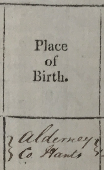 I've never come across this before but I've now found two separate instances in Army muster rolls of places in the Channel Islands (one instance of Jersey and once with Alderney) where the clerk has assigned them to the county of Hampshire! Surely there's no precedent for this?