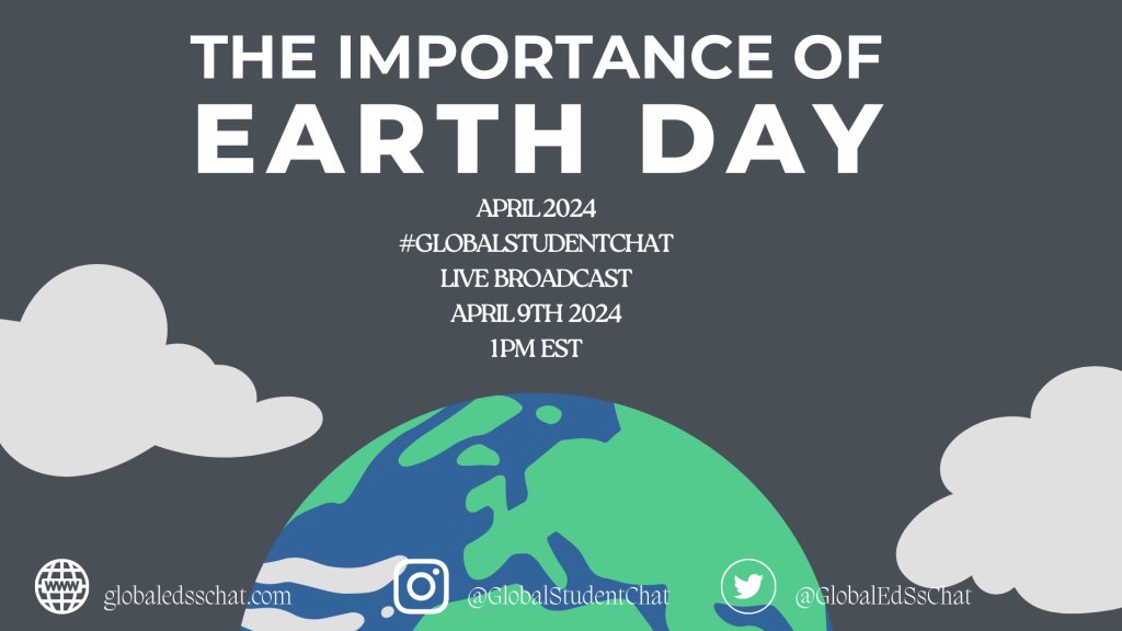 We are 2 hours away from the April #GlobalStudentChat. Students will be discussing 'The Importance of Earth Day' live on YouTube sharing their insights and experiences. Tune in and send them a comment! youtu.be/DDYIJDjkc_w