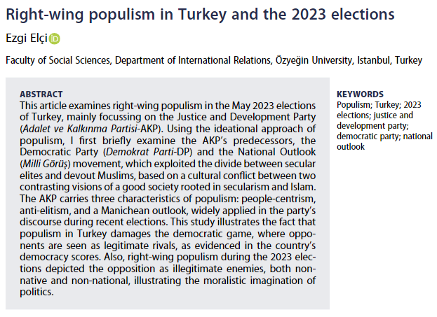 My article 'Right-wing populism in Turkey and the 2023 elections' is published now. 50 free copies are available here: tandfonline.com/eprint/ZPTICRW… @SEEBSSjournal