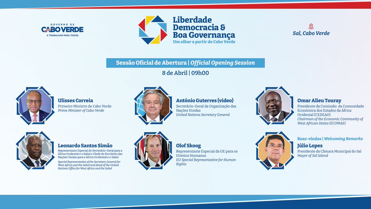 “Democracy, the rule of law & respect for human rights are hallmarks of resilient, inclusive & peaceful societies' @antonioguterres in virtual participation at opening ceremony on International Conference on Freedom,Democracy & Good Governance: A Viewpoint from inside #CaboVerde