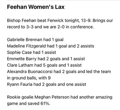 Yesterdays stats from Fenwick‼️‼️ Great job ladies🔥