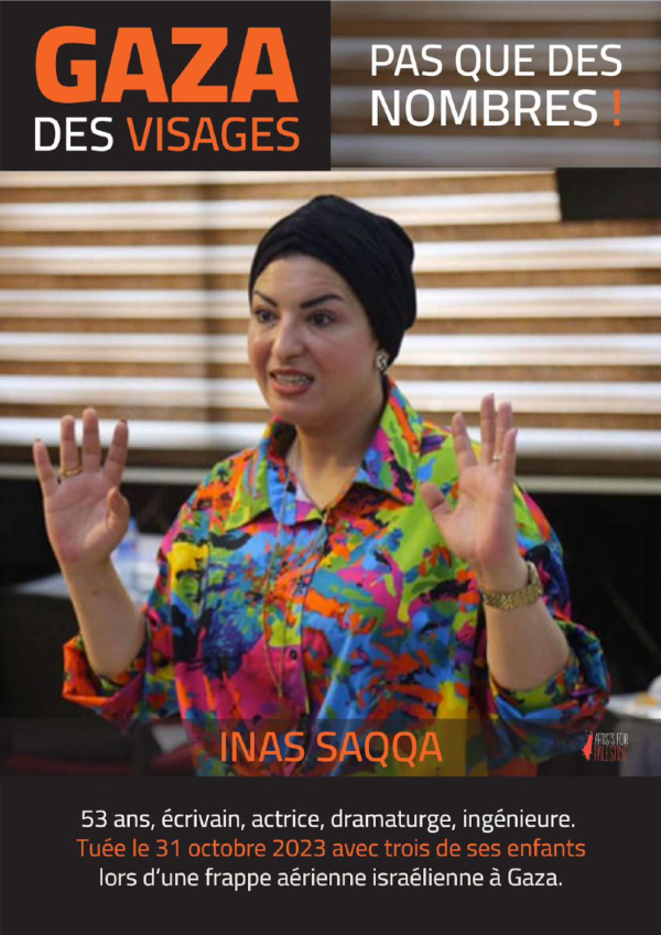 GAZA DES VISAGES / PAS QUE DES NOMBRES Inas Saqqa, écrivaine, actrice, dramaturge, ingénieure, tuée avec trois de ses enfants par une frappe israélienne. HALTE AU MASSACRE ! Signez la pétition : change.org/p/halte-au-mas…