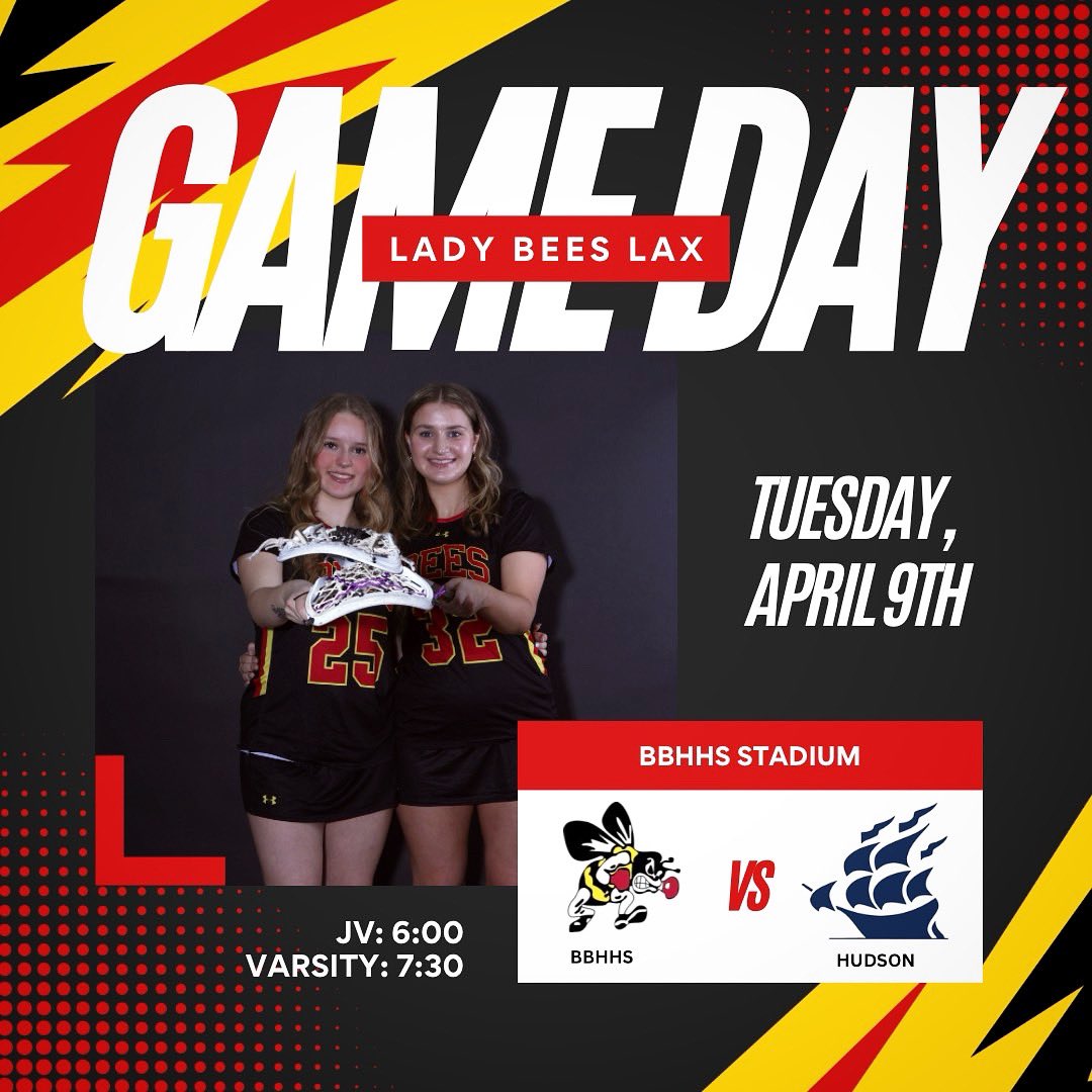 Game day! The Lady Bees are at home to take on an outstanding conference opponent, Hudson! Come support your Lady Bees. Go Bees!🐝

🕕 JV 6:00 PM / Varsity 7:30 PM
🗓️ Tuesday, April 9
📍 BBHHS Stadium