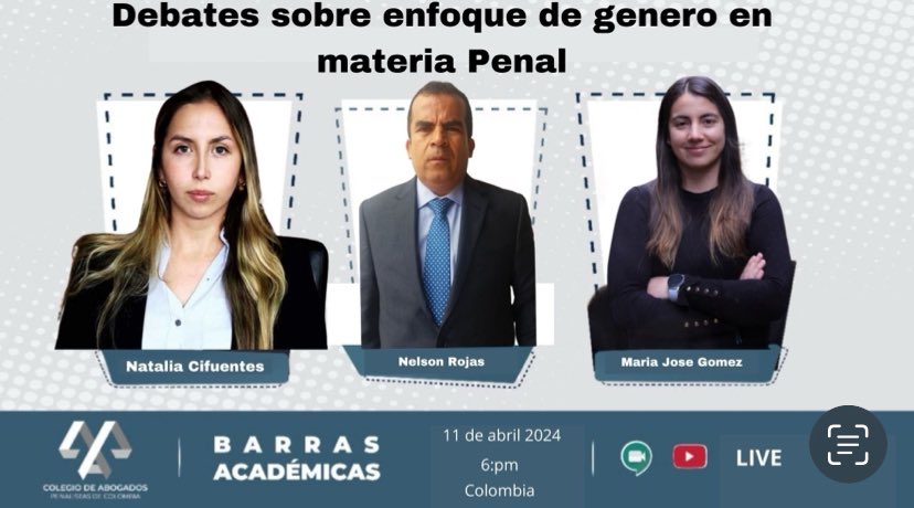 Continuamos con las barras académicas del @CPenalistas. Este jueves 11 de abril l@s invitamos a un interesante debate sobre el enfoque de género en materia penal. Por YouTube LIVE